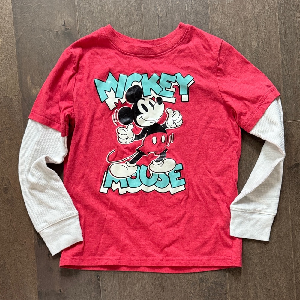 Mickey Mouse Red and White Long Sleeve Tee
